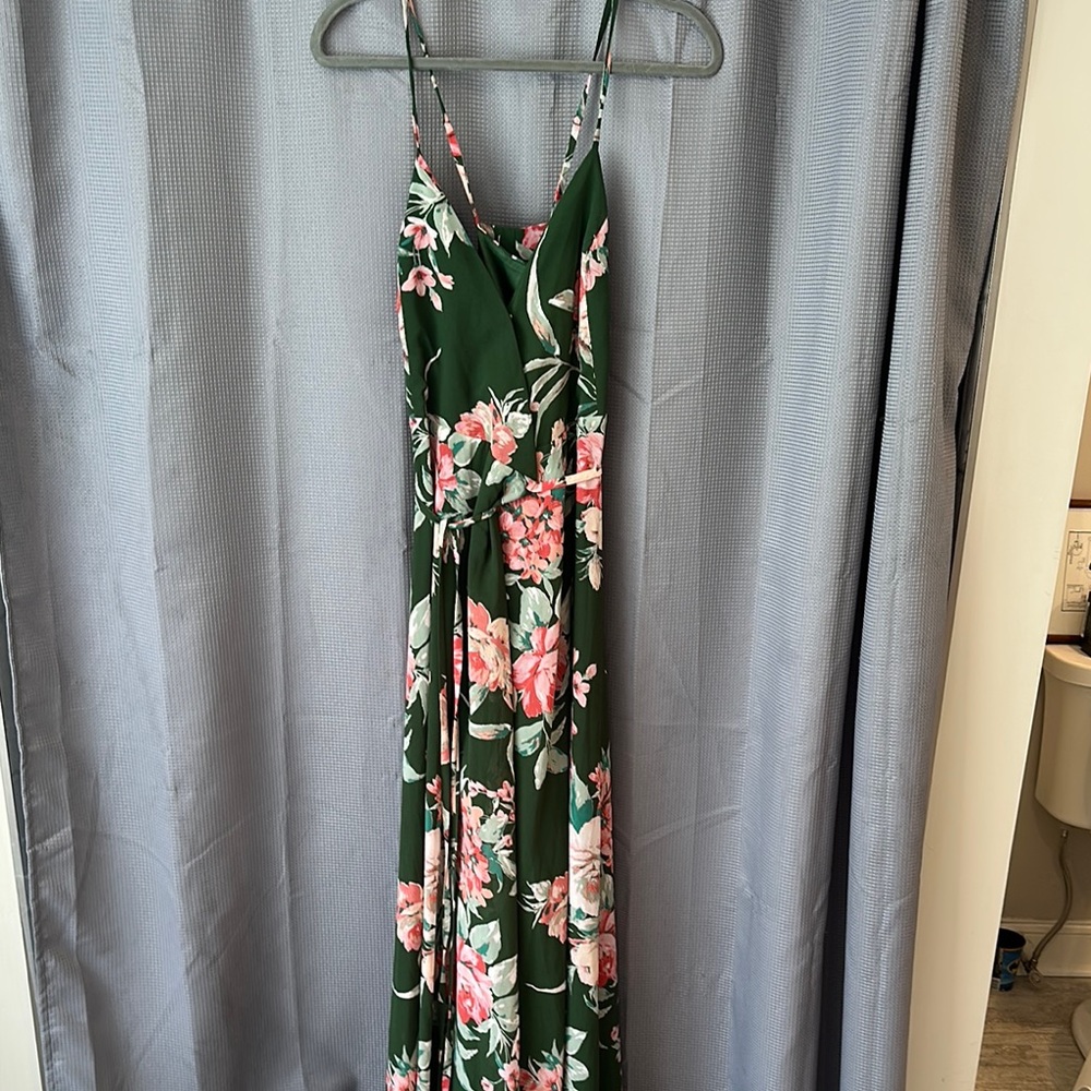 Lulus Floral Green Maxi wrap dress